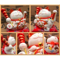 Счастливый кот Манэки Нэко "Веер" фаянс