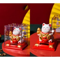 Кот Манэки Нэко с Улоу белый на солнечной батарейке 9 см