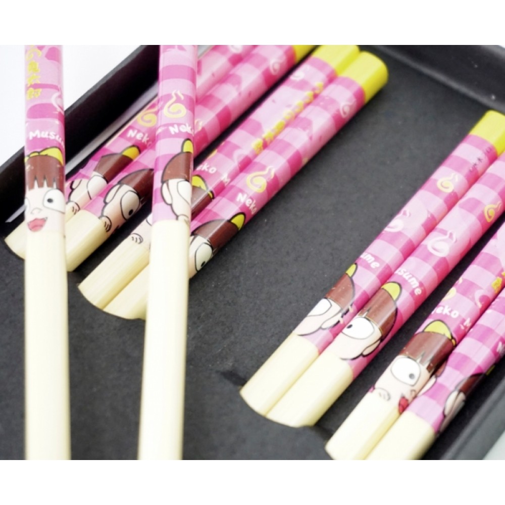 Палочки для еды бамбук с рисунком набор 5 пар №4
