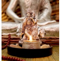 Статуэтка Радха Кришна + подсвечник в серебряном цвете 14 см