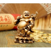 Статуэтка Хотей с корнем Жень Шеня под бронзу 10,5 см