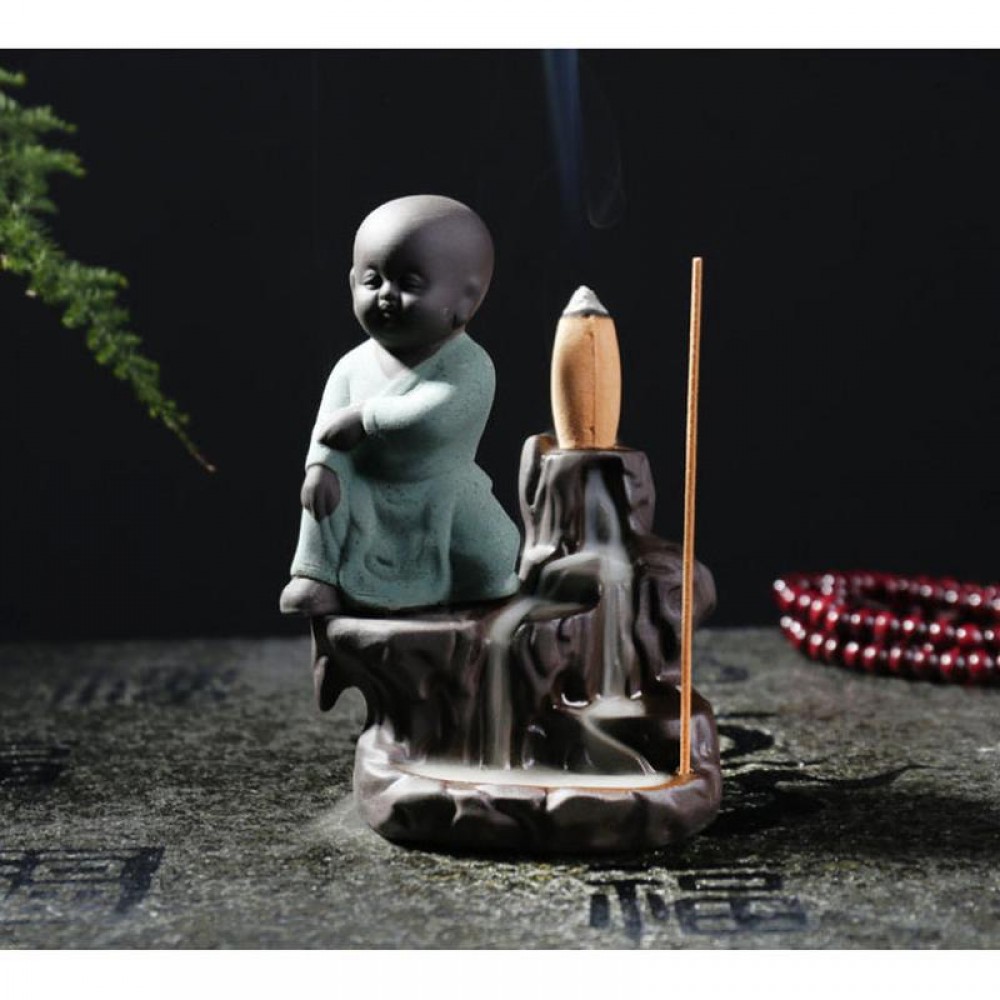 Подставка для благовоний Жидкий дым "Кунг-Фу" Монах зелёный