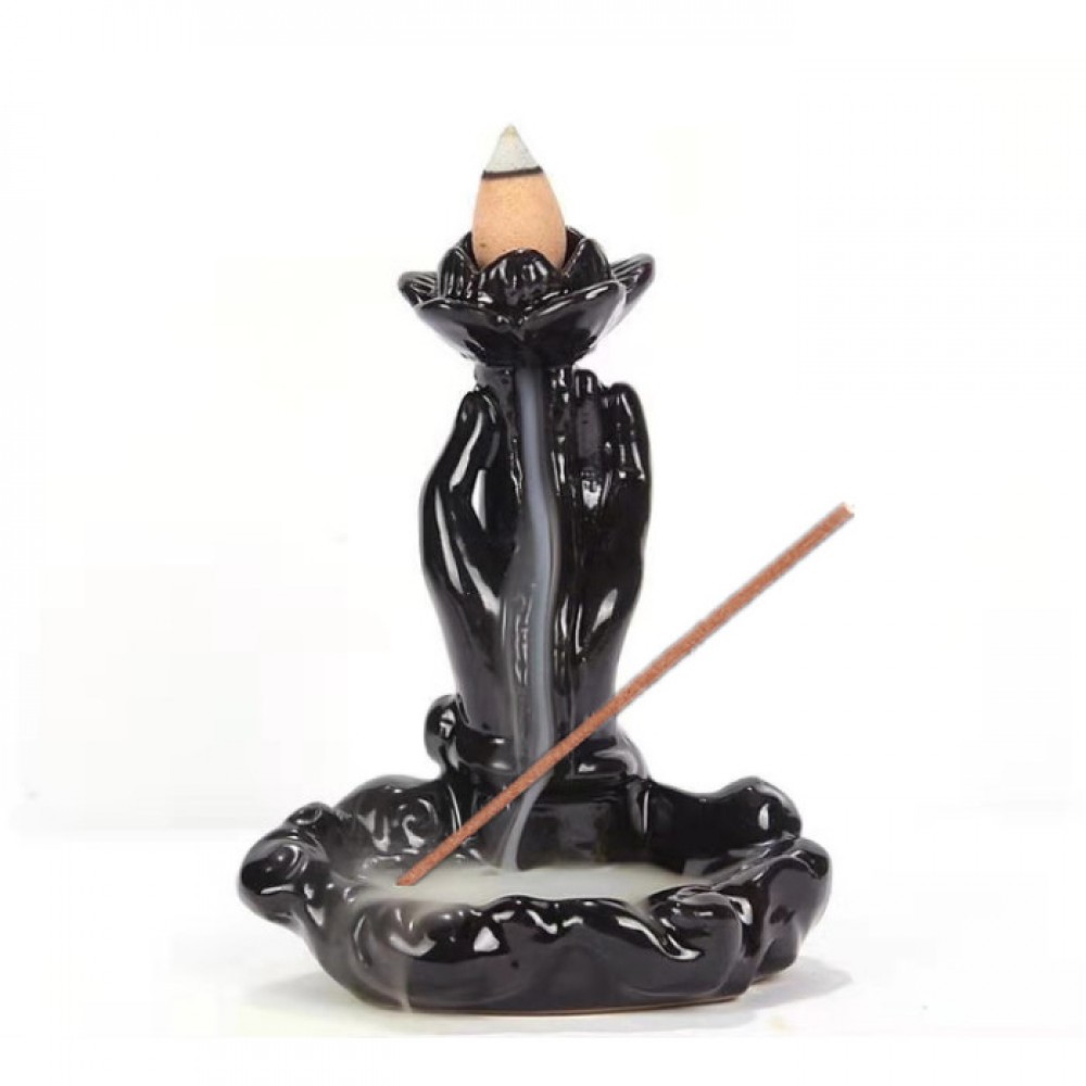 Подставка под благовония Жидкий дым керамическая "Рука Будды" чёрная