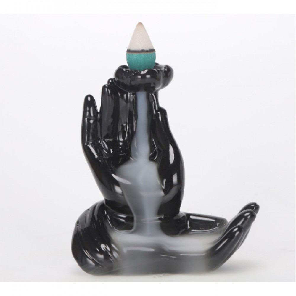 Подставка под благовония Жидкий дым керамическая "Руки Будды" чёрная