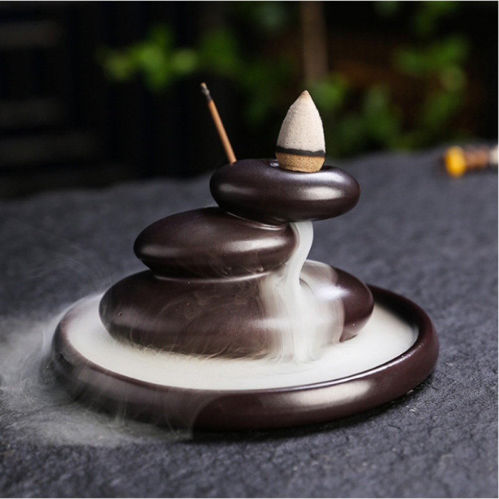 Подставка под благовония Жидкий дым керамическая "Три камня жизни" коричневая