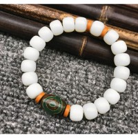 Браслет "Зелёная ДЗИ" 3 глаза из белого нефрита