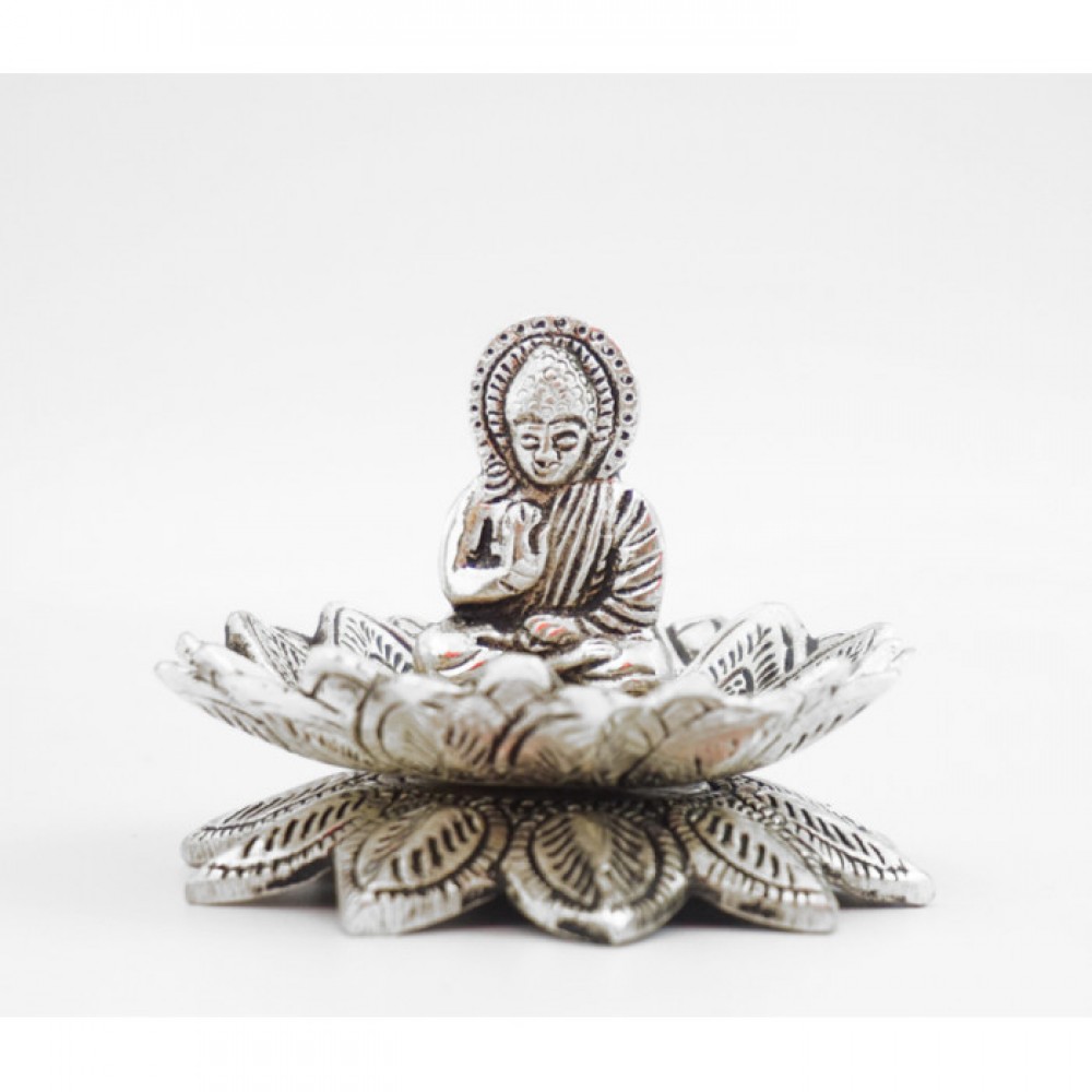 Подставка для аромапалочек "Будда в Лотосе" алюминиевая белая