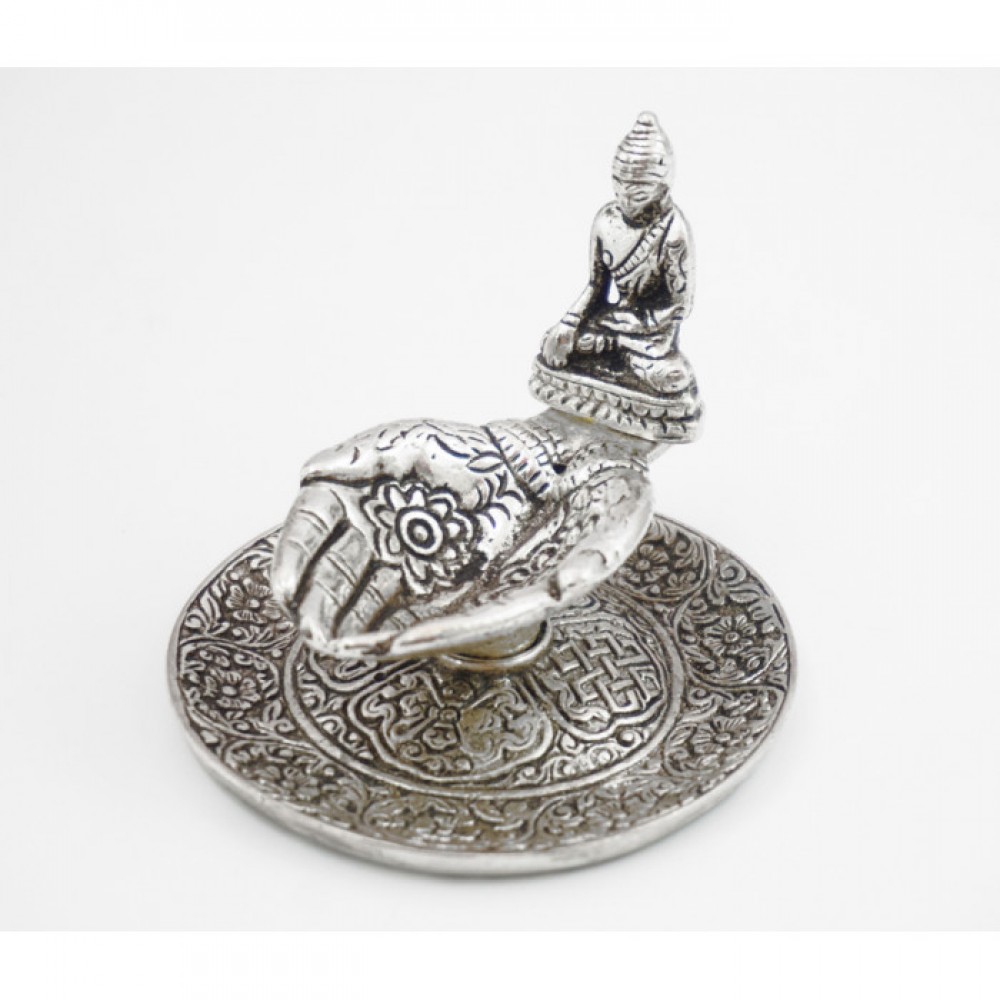 Подставка для аромапалочек "Будда в ладонях" алюминиевая белая