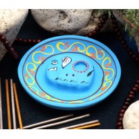 Подставка под аромапалочки терракот "Тарелка" Слоник Синяя