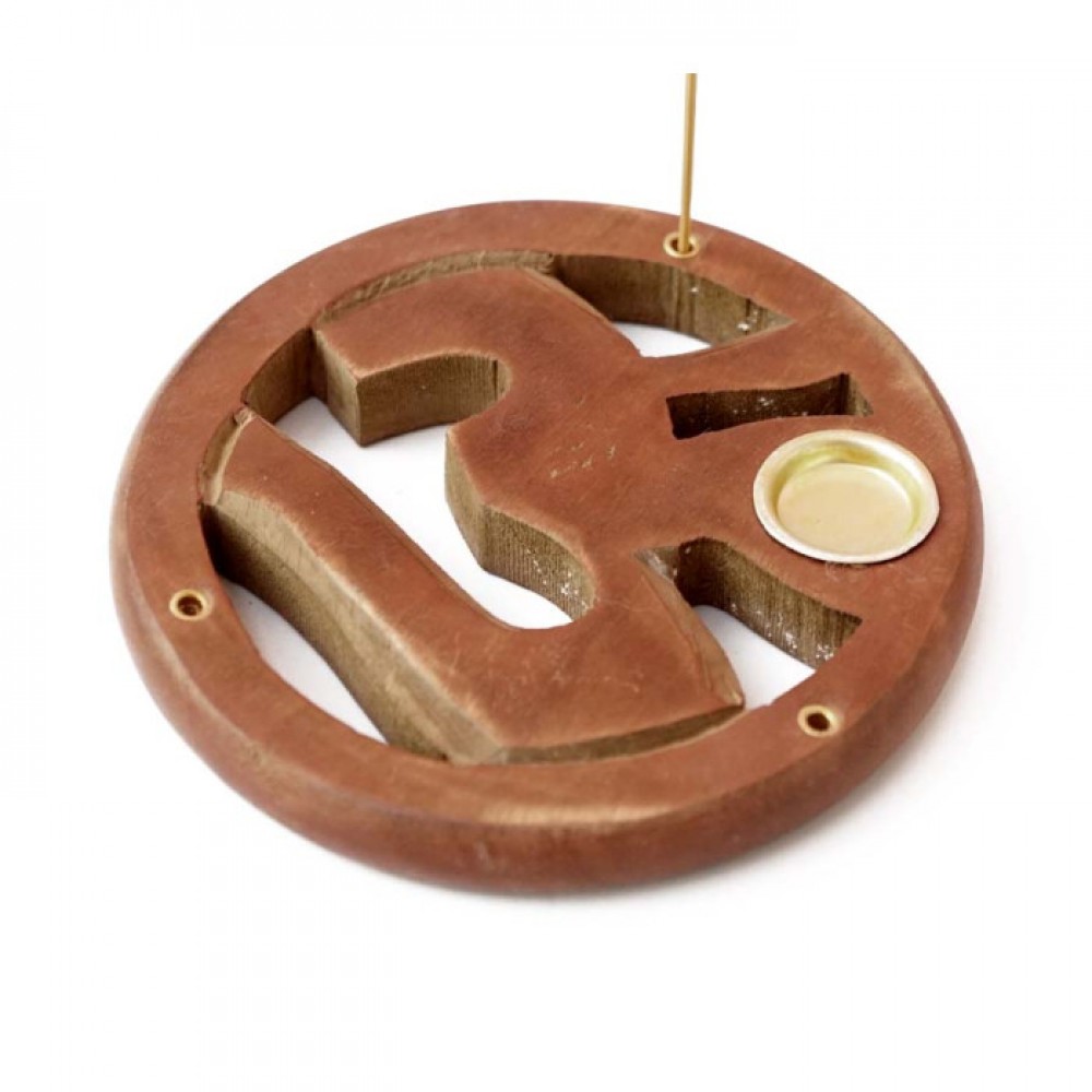 Подставка под аромапалочки и конусы "Ом в круге" деревянная круглая