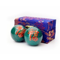 Массажные шары Баодинга пара Эмаль Иероглиф Счастье зелёные 4,7 см